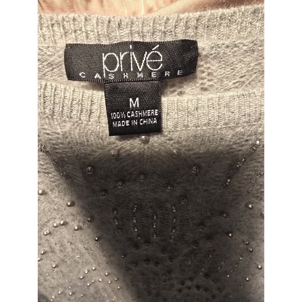 Prive Sweater Womens M 3/4 Sleeve Cashmere faux pearl Pullover Preppy formal